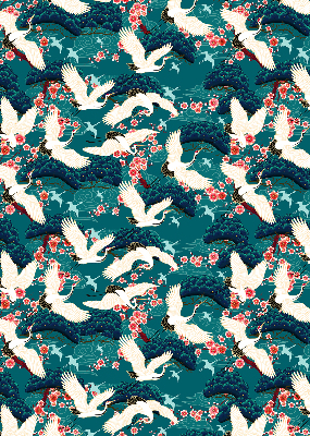 Fabric roller blind for window A flock of cranes