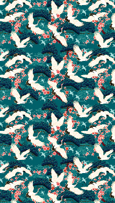 Fabric roller blind for window A flock of cranes