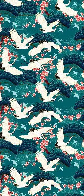 Fabric roller blind for window with A flock of cranes design