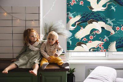 Fabric roller blind for window A flock of cranes
