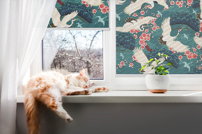 Fabric roller blind for window A flock of cranes