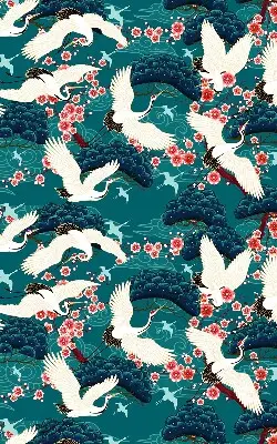 Fabric roller blind for window with A flock of cranes design
