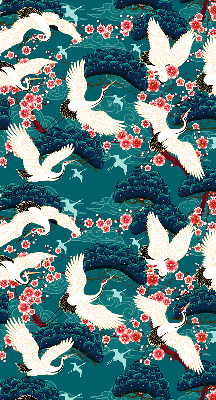 Fabric roller blind for window A flock of cranes