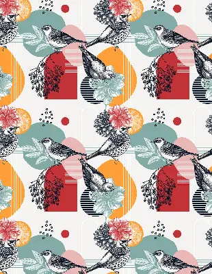 Blackout roller blind birds print