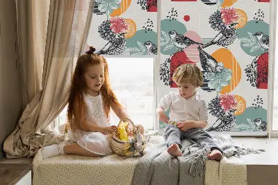 Blackout roller blind birds print