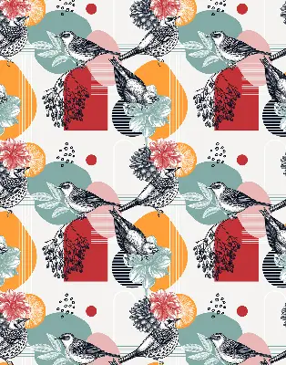 Blackout roller blind birds print