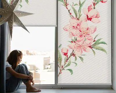 Blackout roller blind for window pink flower design