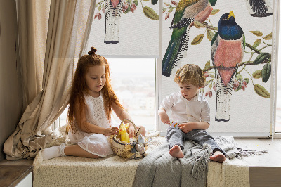 Fabric roller blind for window Birds on the branches