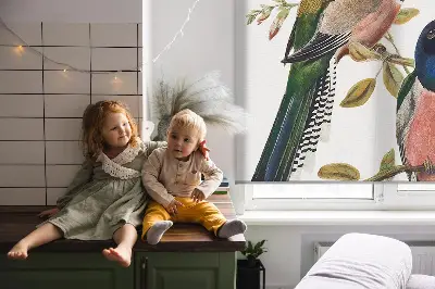 Fabric roller blind for window birds on the branches print