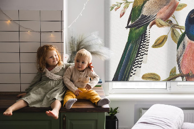 Fabric roller blind for window Birds on the branches