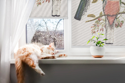 Fabric roller blind for window Birds on the branches