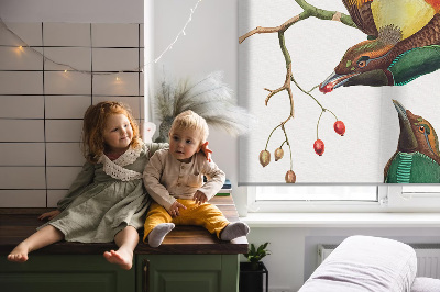 Blackout roller blind for window Birds on a branch