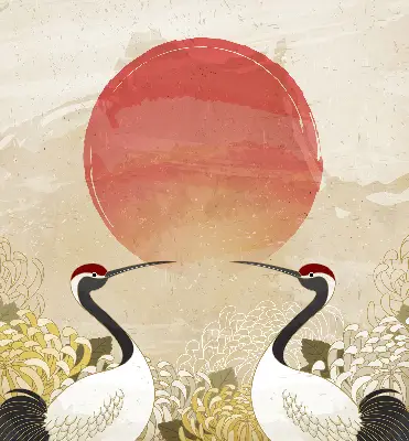 Blackout roller blind with a cranes at sunset print