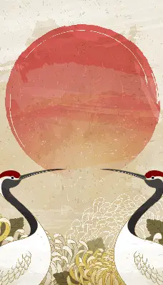 Blackout roller blind with a cranes at sunset print