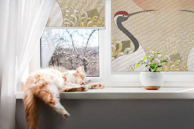 Blackout roller blind for window Cranes at sunset