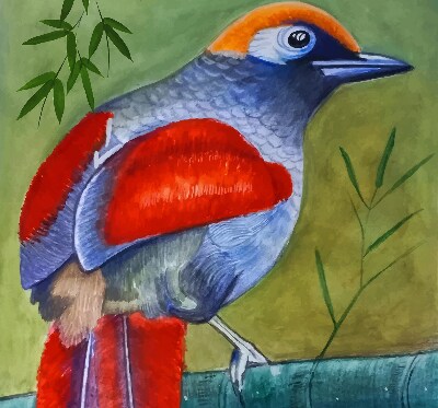 Blackout roller blind A bird on a branch