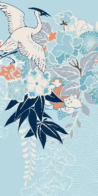 Blackout roller blind for window heron in flowers print