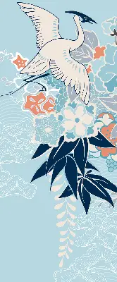 Blackout roller blind for window heron in flowers print