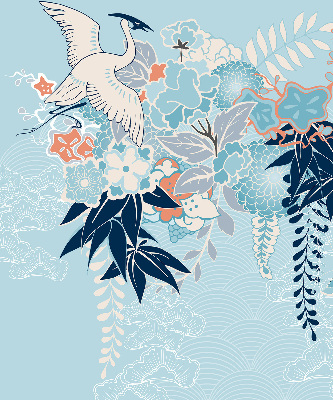 Blackout roller blind for window Heron in flowers