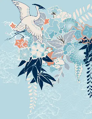 Blackout roller blind for window heron in flowers print