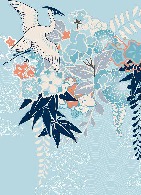 Blackout roller blind for window Heron in flowers
