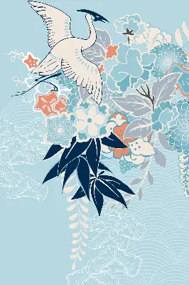 Blackout roller blind for window heron in flowers print