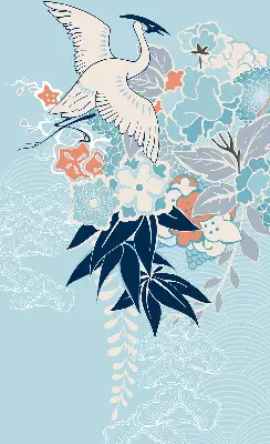 Blackout roller blind for window heron in flowers print