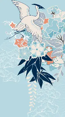 Blackout roller blind for window heron in flowers print