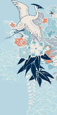 Blackout roller blind for window heron in flowers print