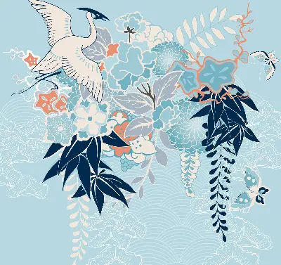 Blackout roller blind for window heron in flowers print
