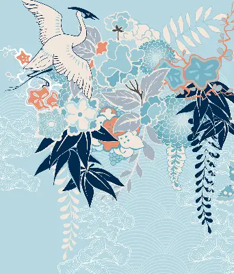 Blackout roller blind for window heron in flowers print