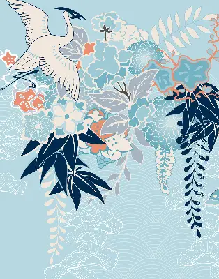Blackout roller blind for window heron in flowers print