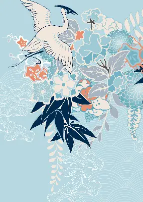 Blackout roller blind for window heron in flowers print
