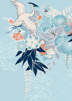 Blackout roller blind for window Heron in flowers