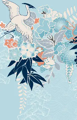 Blackout roller blind for window heron in flowers print