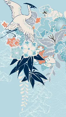 Blackout roller blind for window heron in flowers print