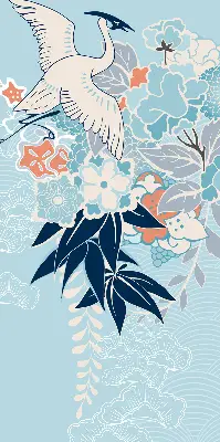 Blackout roller blind for window heron in flowers print