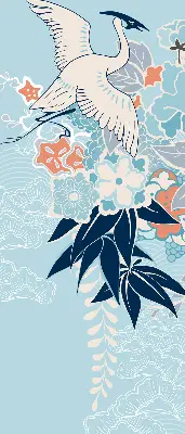 Blackout roller blind for window heron in flowers print