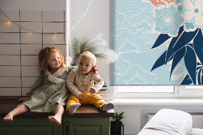 Blackout roller blind for window Heron in flowers