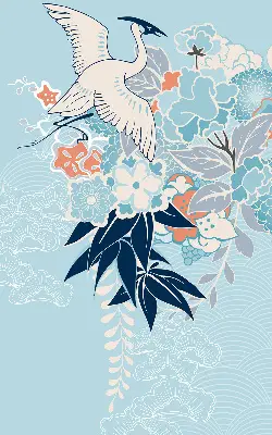 Blackout roller blind for window heron in flowers print