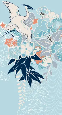 Blackout roller blind for window heron in flowers print