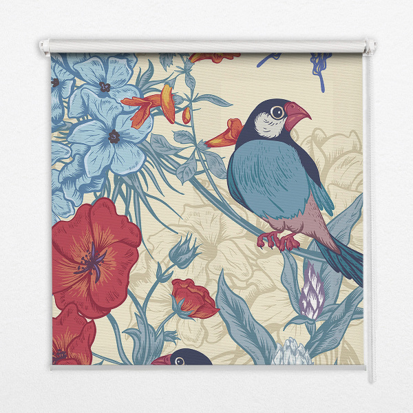 Fabric roller blind for window Birds among the flowers