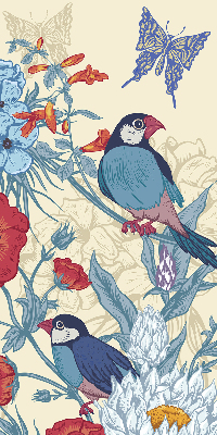 Fabric roller blind for window Birds among the flowers