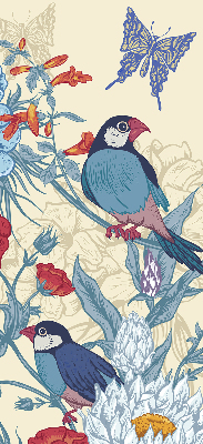 Fabric roller blind for window Birds among the flowers