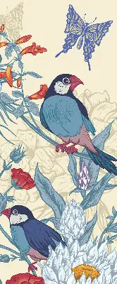 Fabric roller blind for window birds among the flowers design