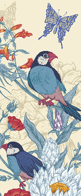 Fabric roller blind for window Birds among the flowers