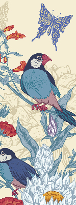 Fabric roller blind for window Birds among the flowers