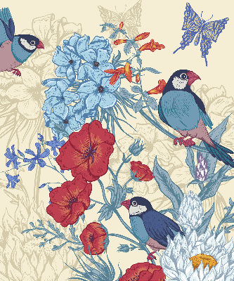 Fabric roller blind for window Birds among the flowers