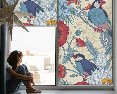 Fabric roller blind for window Birds among the flowers