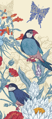Fabric roller blind for window Birds among the flowers